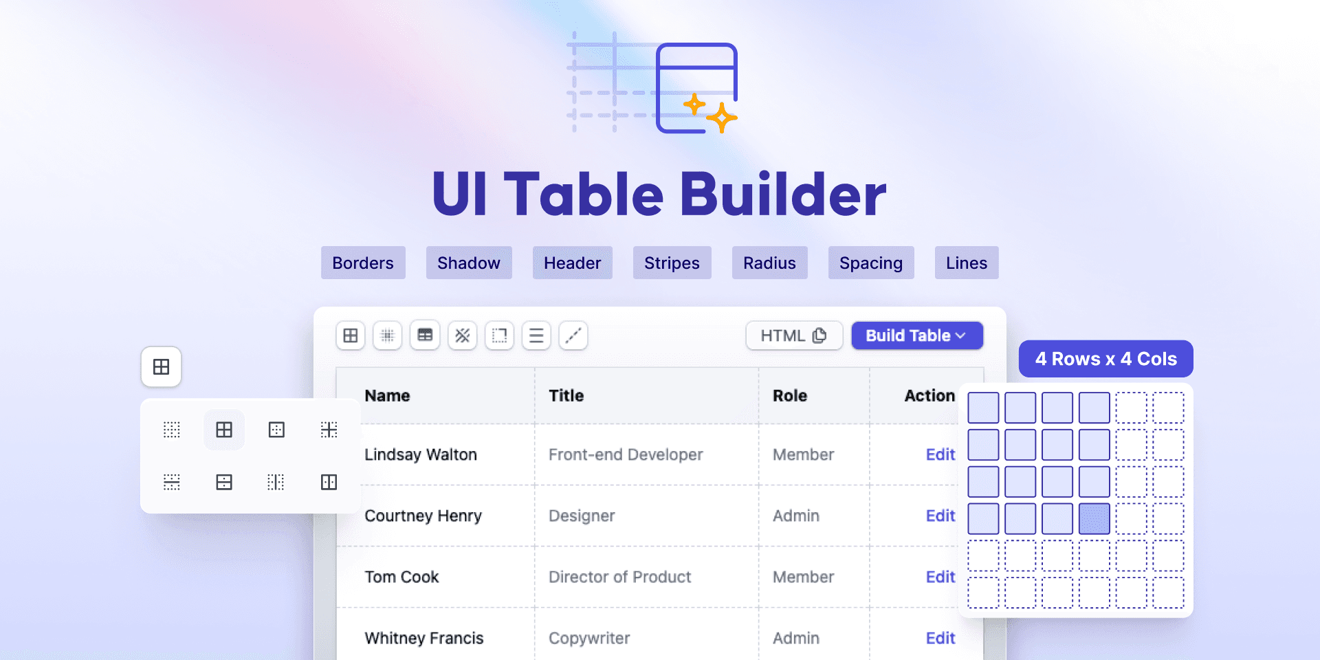UI Table Builder product cover showing table styling options